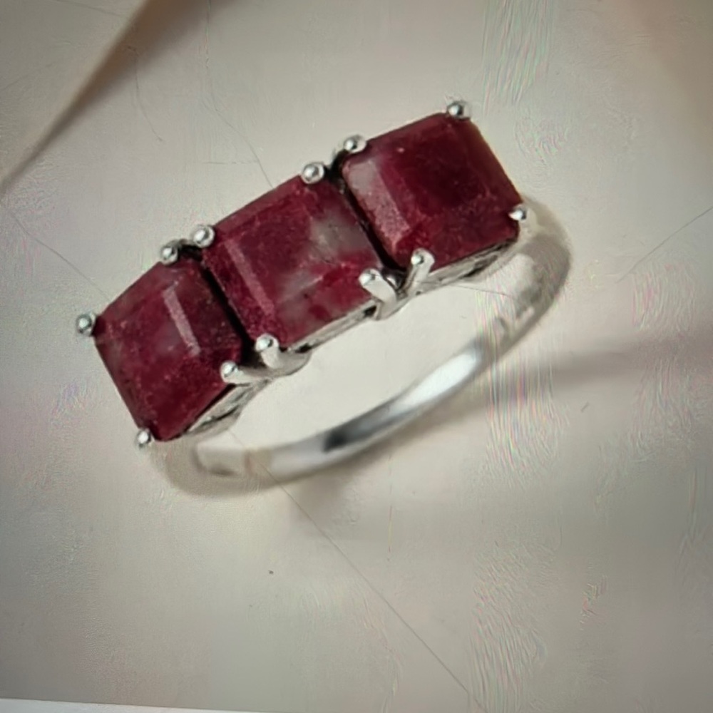 CLOSEOUT - Norwegian Thulite Ring in Platinum over Sterling Silver.  NWT